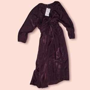 Zara satin max plunge flowing ruched waistline